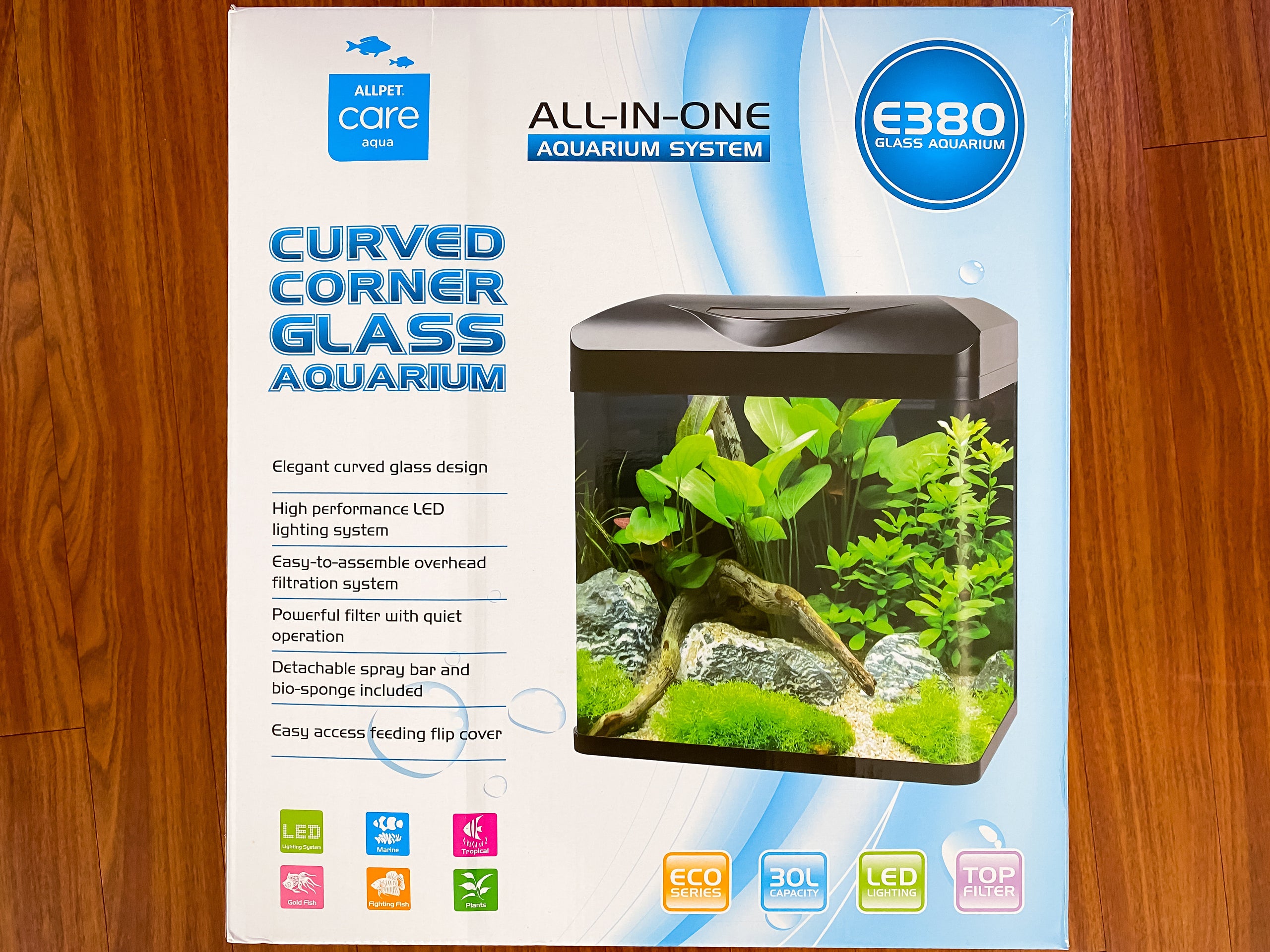 Curved Corner Glass Aquarium 30L Fancy Fishes
